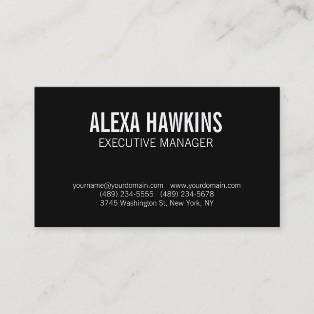 Black White Bold Text Stylish Modern Professional Business Card (Front)