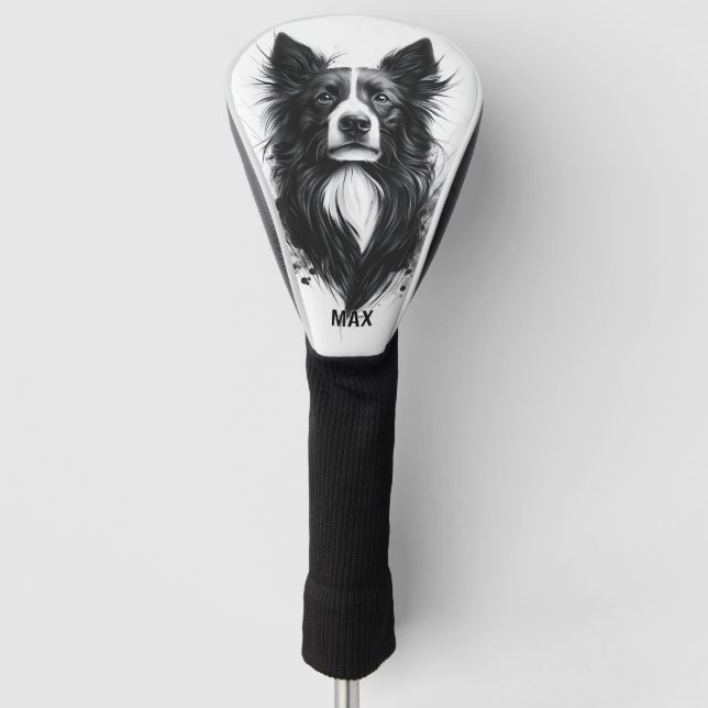 Black & White Border Collie Golf Head Cover (Front)