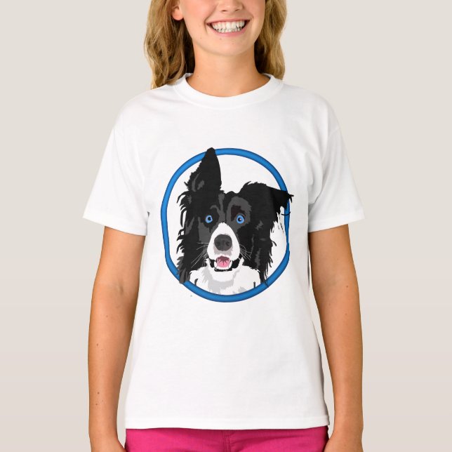 Black & White Border Collie with Bright Blue Eyes. T-Shirt (Front)