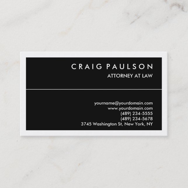 Black White Border Consultant Attorney Business Card (Front)