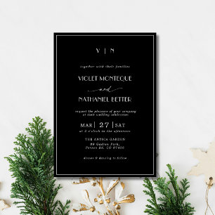 Black White Border Initial Old Money Wedding Invitation