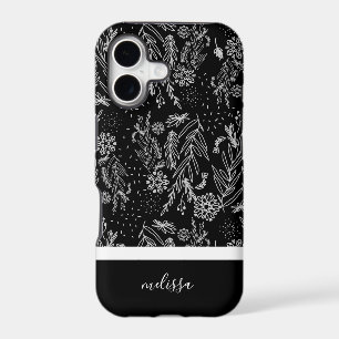 Black White Botanical Doodle Pattern Signature
