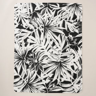 black white botanical floral stylish sherpa blanket