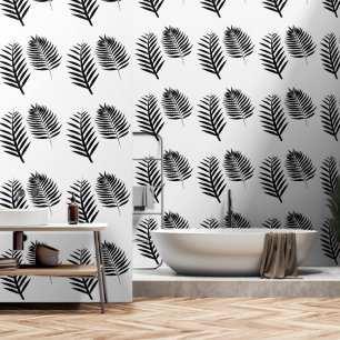 Black White Botanical Floral Watercolor Pattern Wallpaper