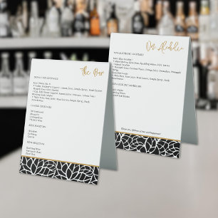 Black White Botanical Foliage Border Bar Menu