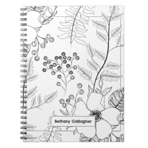 Black & White Botanical Sketch Personalised Notebook