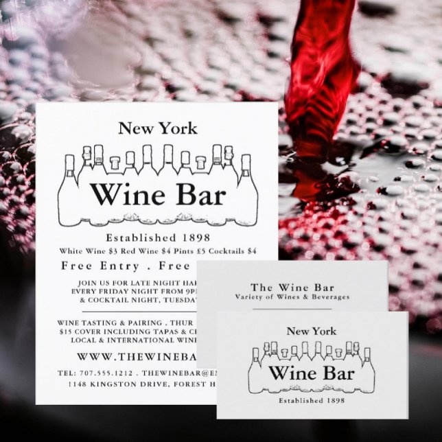 Black & White Bottles, Wine Bar/Winery Business Card (Creator Uploaded)