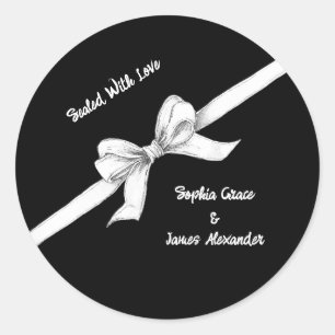 Black & White Bow Elegant Wedding Monochrome Classic Round Sticker
