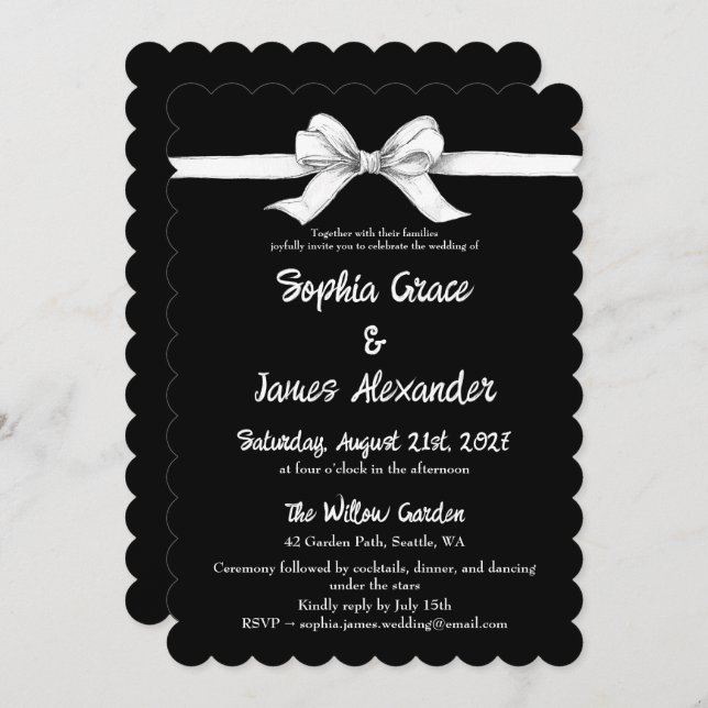 Black & White Bow | Elegant Wedding | Monochrome Invitation (Front/Back)