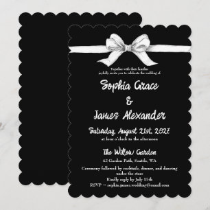 Black & White Bow Elegant Wedding Monochrome Invitation