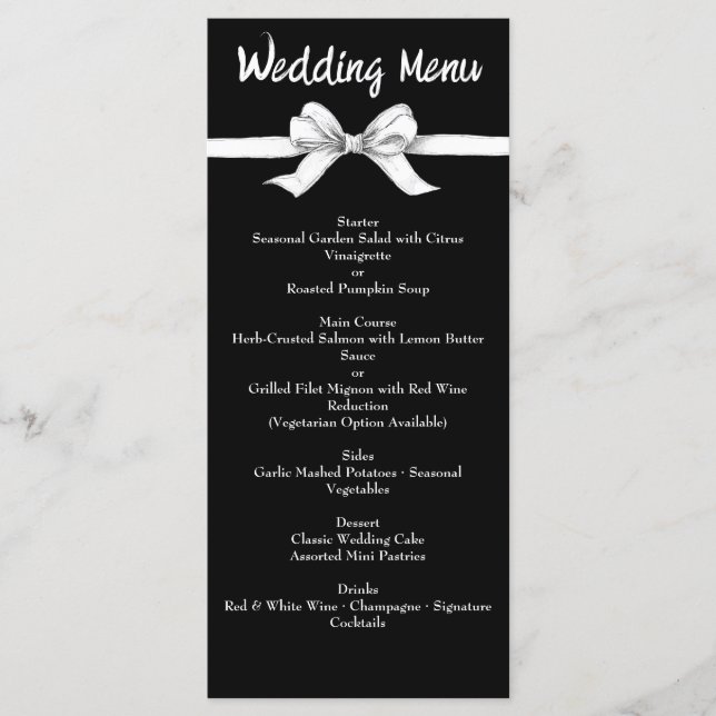Black & White Bow | Elegant Wedding | Monochrome M Menu (Front)
