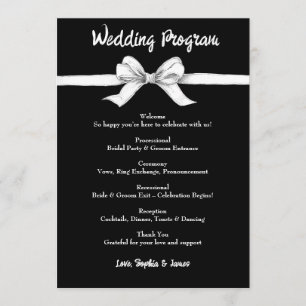 Black & White Bow Elegant Wedding Monochrome Programme