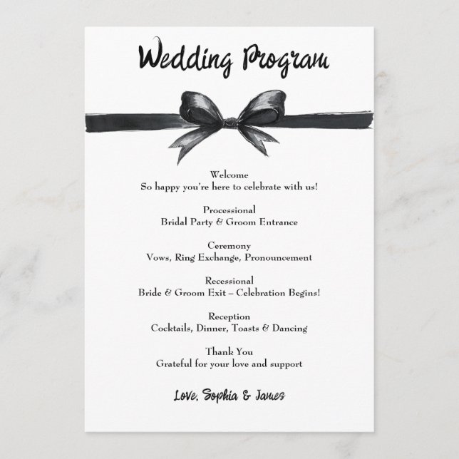Black & White Bow | Elegant Wedding | Monochrome Programme (Front)