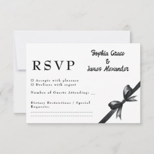 Black & White Bow Elegant Wedding Monochrome RSVP Card