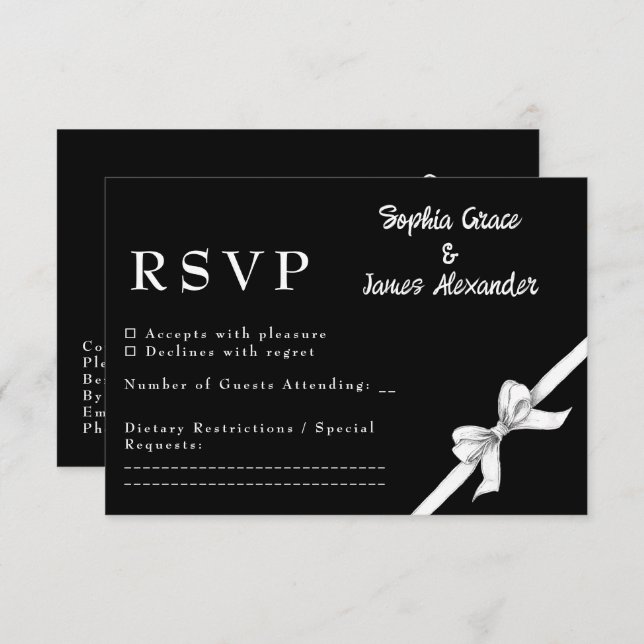 Black & White Bow | Elegant Wedding | Monochrome RSVP Card (Front/Back)