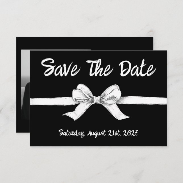 Black & White Bow | Elegant Wedding | Monochrome Save The Date (Front/Back)