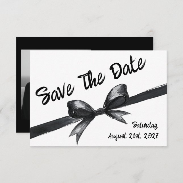 Black & White Bow | Elegant Wedding | Monochrome Save The Date (Front/Back)