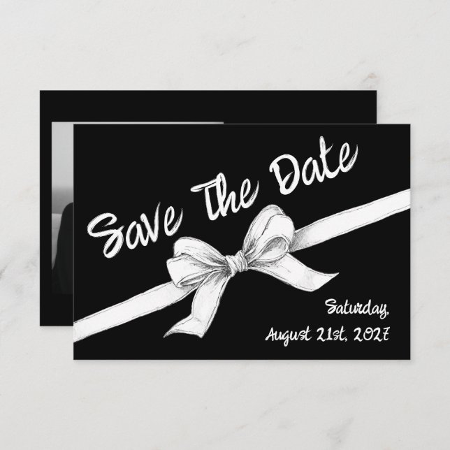 Black & White Bow | Elegant Wedding | Monochrome Save The Date (Front/Back)