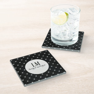 Black & White Bow Monogram Glass Coaster