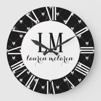 Black & White Bow Monogram Large Clock