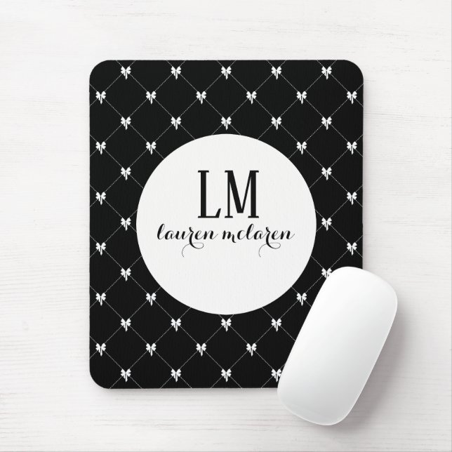 Black & White Bow Monogram Mouse Mat (With Mouse)