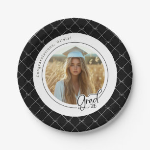 Black White Bow Photo Graduation Party Paper Plate