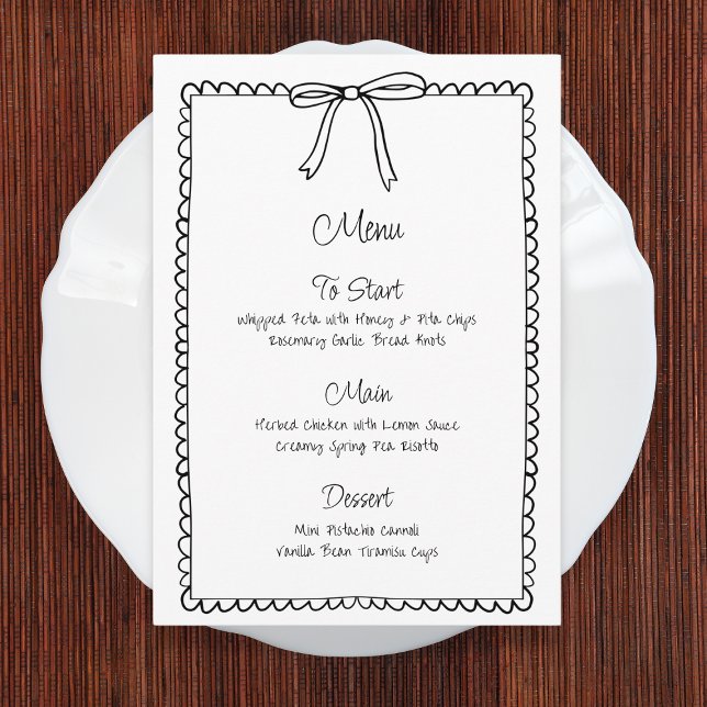 Black & White Bow Scallop Wedding Bridal Menu (Creator Uploaded)