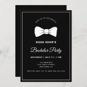 Black & White Bow Tie Modern Bachelor Party Invita Invitation