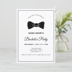 Black & White Bow Tie Modern Bachelor Party Invita Invitation