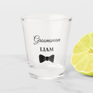 Black & White Bow Tie Modern Groomsman Gift Shot Glass