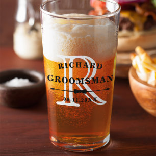 Black White Bow Tie Monogram Groomsman Wedding Glass