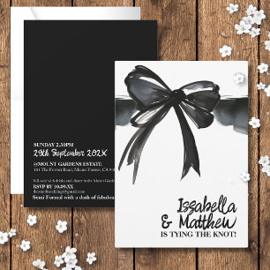 Black White Bow Tying The Knot Ribbon Chic Wedding Invitation
