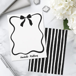 Black White Bow Wavy Border Personalised Card