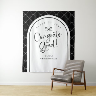 Black White Bows Congrats Grad Photo Backdrop Tapestry