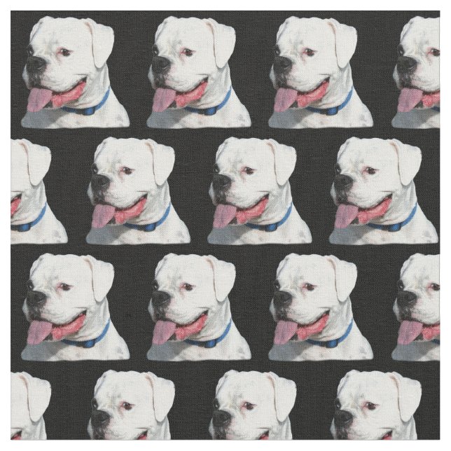 Black White boxer dog craft cotton fabric (Close Up)