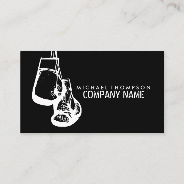 Black & White Boxing Gloves, Boxer, Boxing Trainer Business Card (Front)