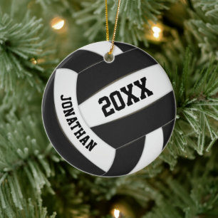 black white boys girls volleyball team colours ceramic tree decoration