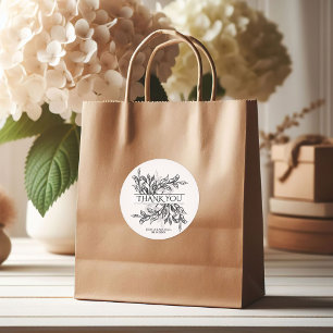 Black & White Branch & Leaves Wedding Classic Round Sticker