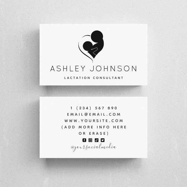 Black & White Breastfeeding Lactation Consultant Business Card (Creator Uploaded)