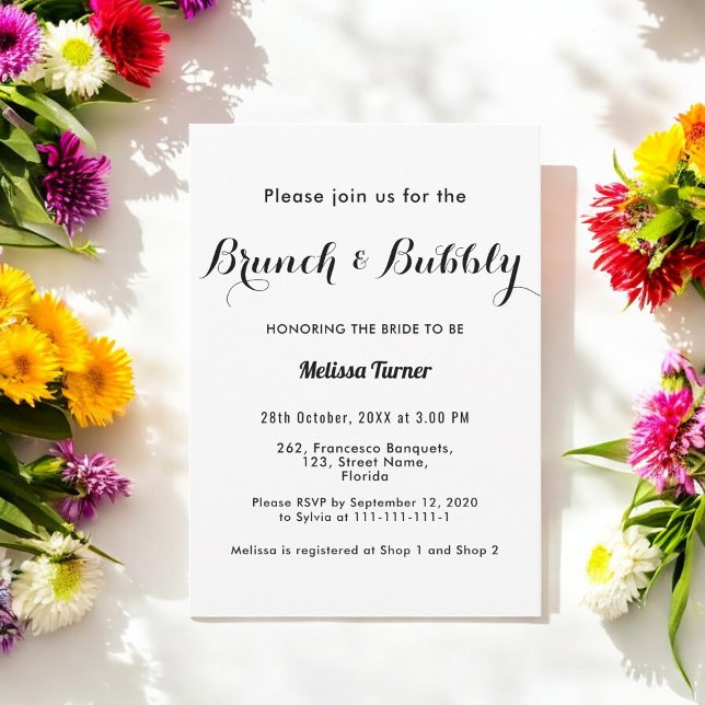 Black White Bridal Brunch Bubbly Classic Invitation (Creator Uploaded)
