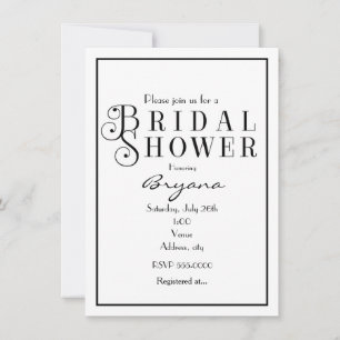 Black White Bridal Shower Typography Invitation