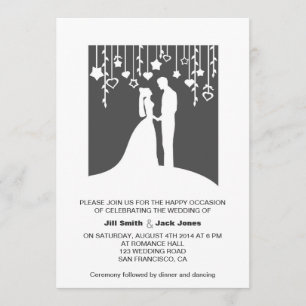 Black & white bride and groom paper-cut-look invitation
