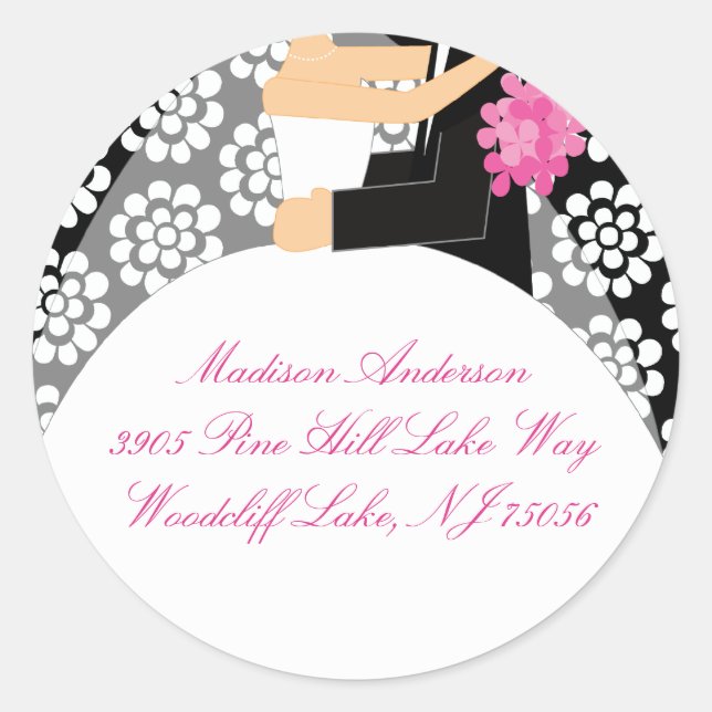 Black & White Bride & Groom Address Label Sticker (Front)