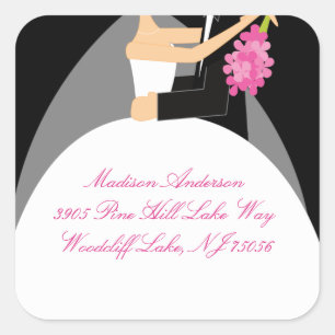 Black & White Bride & Groom Address Square Sticker
