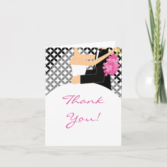 Black & White Bride & Groom Thank You Note Card (Front)