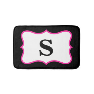 Black White Bright Pink Monogram Initial Home Bath Mat