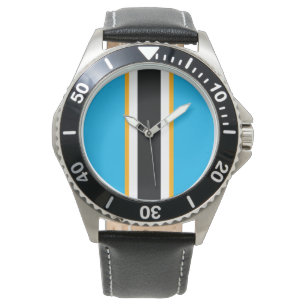 Black White Bright Yellow Sky Blue Racing Stripes  Watch