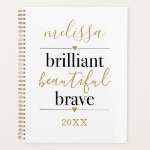 Black White Brilliant Beautiful Brave Script Name  Planner