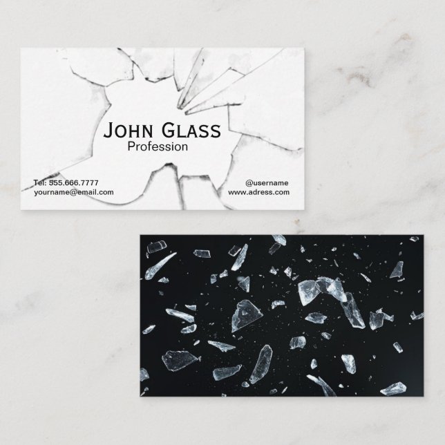 Black White Broken Glass Business Card (Front/Back)