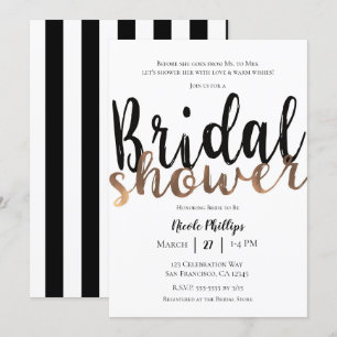 Black White Bronze Modern Glam Bridal Shower Invitation